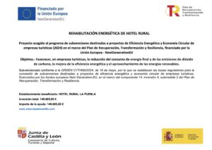 Cartel Rehabilitación energética Hotel Rural La Puebla